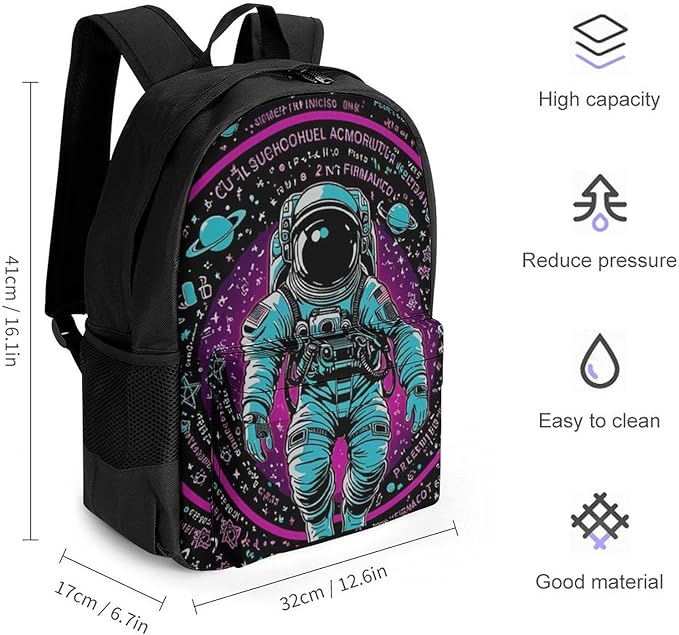 Adults Lightweight Psychedelic Space Astronaut Outer Space Chemical Formula Art Shoulder Book Bags Big Capacity Shoulder Bag With Adjustable Shoulder Straps for Trekking Work Walking Cycling