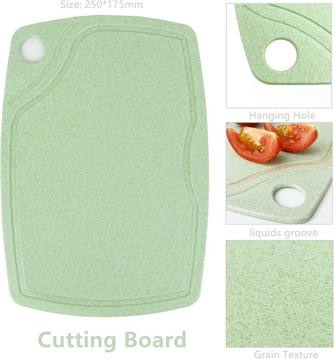 CARTINTS 5 In1 Camping Cutting Board For Kitchen Plastic Cutting Board Set with Bottle Opener, Peeler, Kitchen Knife, Serving Tray, Cutting Board, Dishwasher Safe Green