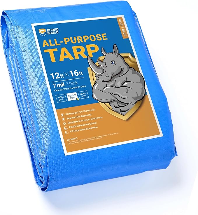 GUARD SHIELD Blue Tarp Waterproof 12x16 Feet Medium Duty All Purpose Poly Tarps Cover 7mil