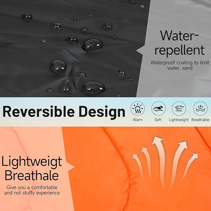 Lightweight Camping Blanket, Packable, Down Alternative, Puffy, Printed Wearable Blankets, Warm Camping Quilt with Snap Buttons for Outdoor, Travel, Hiking