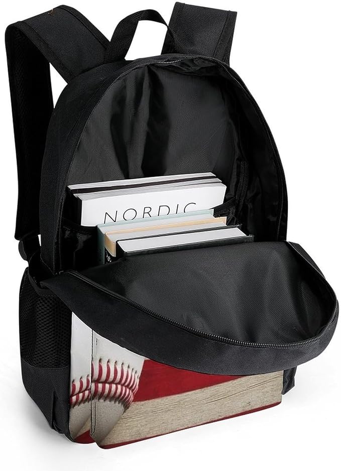 Polyester Daypack Backpack for Trekking Picnic Walking Cycling, Large Capacity Anti-Theft Multipurpose Shoulder Bag, Baseball Rustic Wooden American Flag Casual Daypack