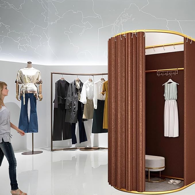 Clothing Store Fitting Room with Shading Curtain, Portable Temporary Mobile Privacy Protection Dressing Room, Foldable Mall Simple Changing Room and Temporary Mobile Room, 200x100x95cm(Brown)