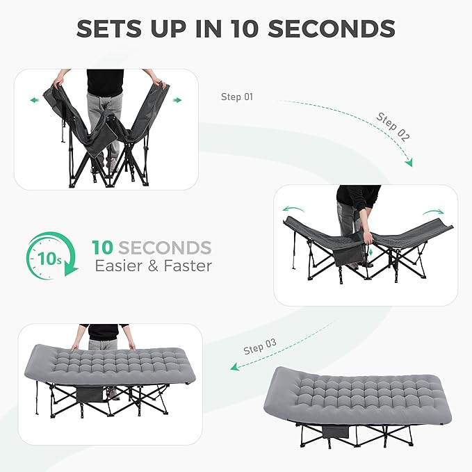 JEAREY 2-Piece Camping Cot for Sleeping 28" Extra Wide, Heavy-Duty 1200D Oxford Foliding Cots for Adults Portable with Mattress, Carry Bag for Guest, Travel, Hiking, Light Gray