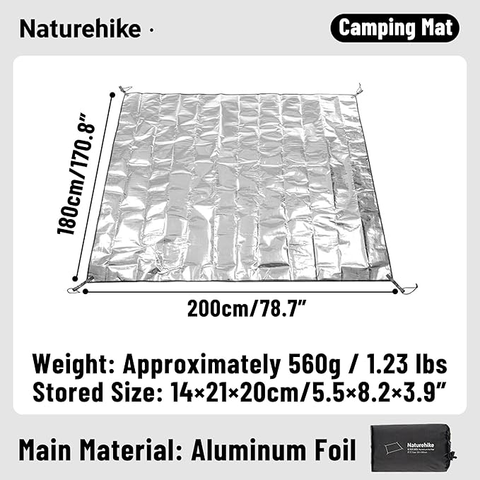 Naturehike Aluminum Foil Foldable Picnic Blanket, Ultralight Ground Sheet Mat, Waterproof Camping Tarp, Foldable Sleeping Pad for Outdoor Picnic,Camping,Beaches, Storage Bag Included (L)