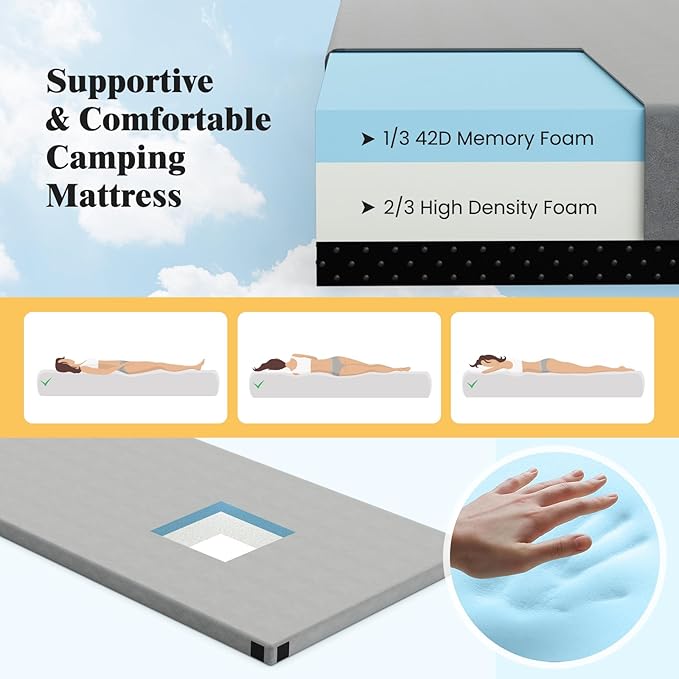 Goplus Memory Foam Camping Mattress, Portable Roll up Sleeping Pad w/Anti-Slip Bottom, Travel Bag, Single/Twin Waterproof Floor Mat, Guest Bed