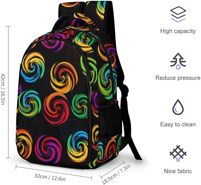 Water Resistant College Bookbag Tie Dye Colorful Rose Black, Sturdy Laptop Backpack with Water Bottle Pockets for Men Women Travel Work