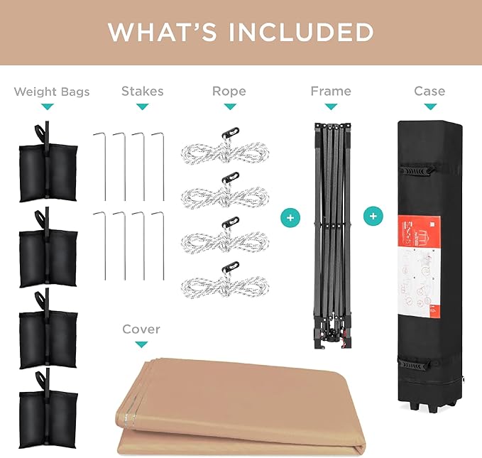 Best Choice Products 12x12ft Pop Up Canopy Tent, Outdoor Shade, 1 Person 1 Minute Set Up, Carry Case, 4 Weight Bags - Tan