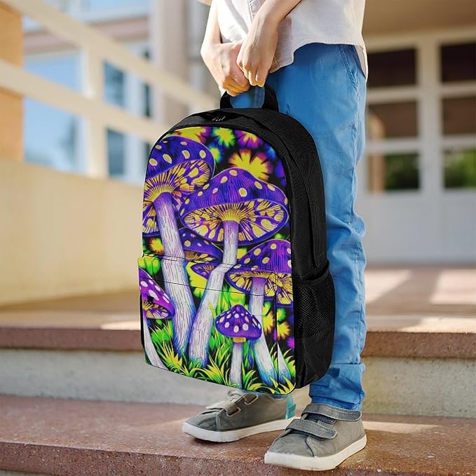 Supdreamc Men Women Polyester Psychedelic Trippy Mushrooms Art Daypack Big Capacity Shoulder Bag With Adjustable Shoulder Straps for Camping Travel Walking Cycling