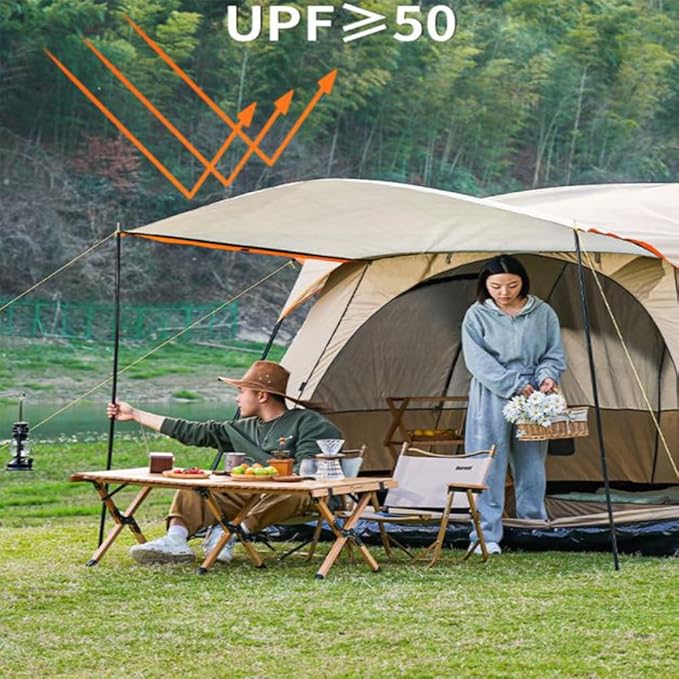 Canvas Bell Tent, Waterproof Breathable Wall Tent, Glamping Tent, Detachable Groundsheet for Camping Party,Outdoor Wind and Rain Resistant (Green C)