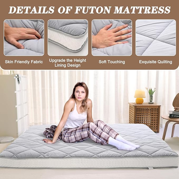 DoCred Twin Size Futon Mattress, Extra Thick Foldable Japanese Floor Mattress Memory Foam Sleeping Pad for Adults - Roll Up Mattress Tatami Mat Folding Sleeping Pad Breathable Floor Lounger Guest Bed