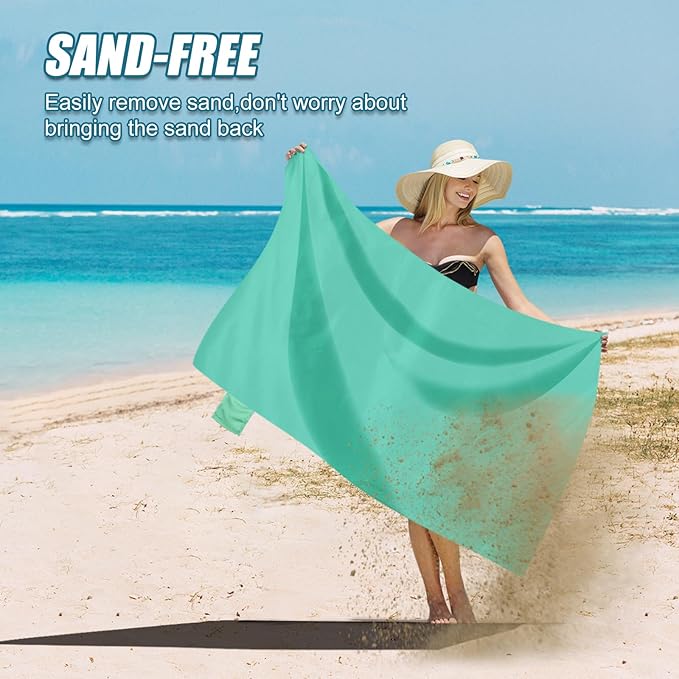Odoland Beach Blanket Picnic Blanket, 43.3" x 27.5" SandProof Waterproof Outdoor Pocket Blanket with Portable Bag, Foldable Lightweight Sand Free Mat for 1 People Hiking, Camping, Travel, Light Green