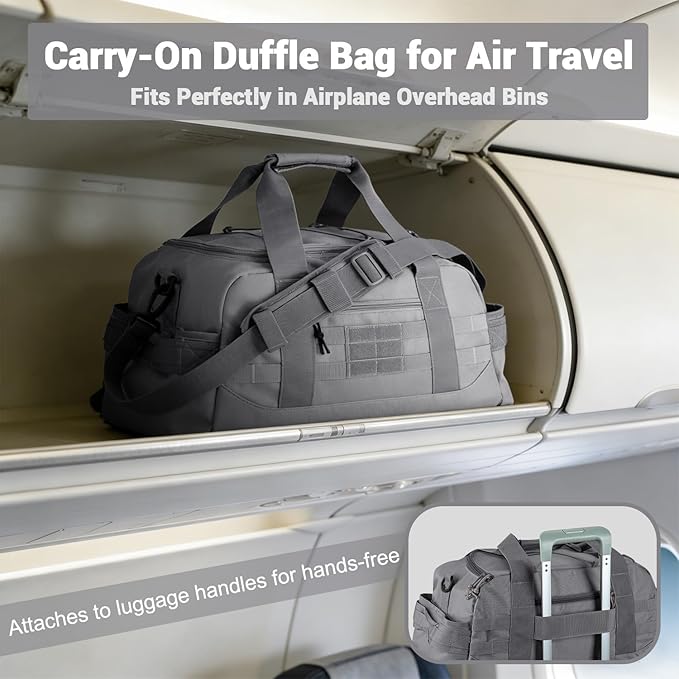 35L Large Duffle Bag, 3-in-1 Tactical Backpack MOLLE Pack for Sports/Gym/Outdoor, Grey