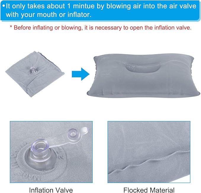 PATIKIL Inflatable Pillow, 3 Pack Squared Ultralight Camping Travel Pillow Desk Rest Neck Support for Hiking Backpacking Office, Gray