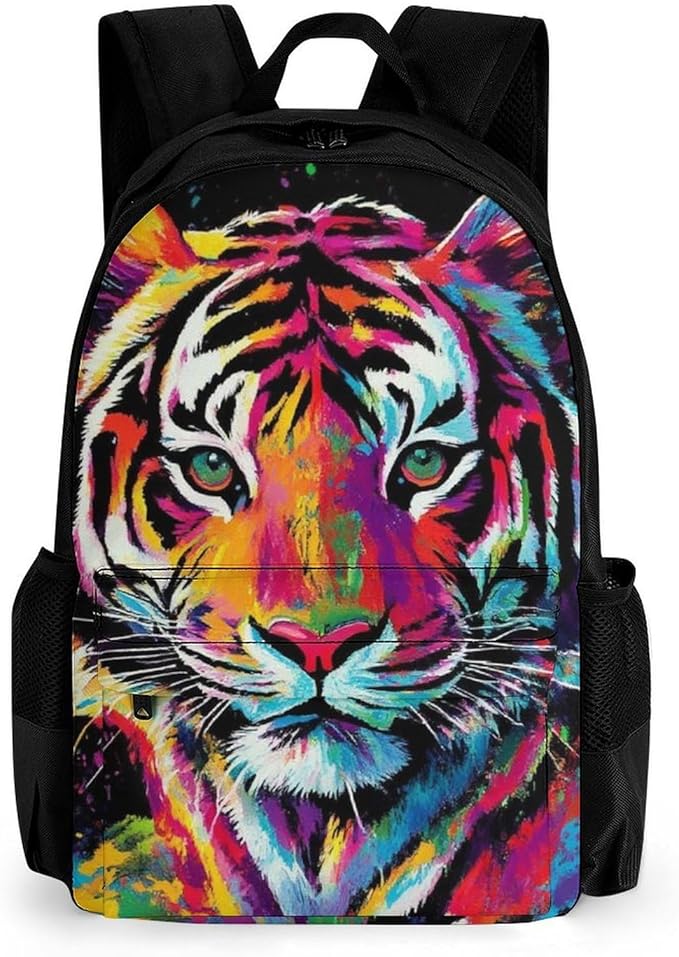 Supdreamc Backpack Anti-Theft Multipurpose Large Capacity Carry On Bag, Colorful Splash Ink King Of Tiger Art Camping Outdoor Backpack With Side Pockets