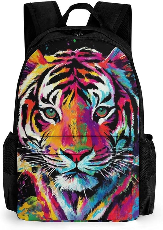 Supdreamc Backpack Anti-Theft Multipurpose Large Capacity Carry On Bag, Colorful Splash Ink King Of Tiger Art Camping Outdoor Backpack With Side Pockets