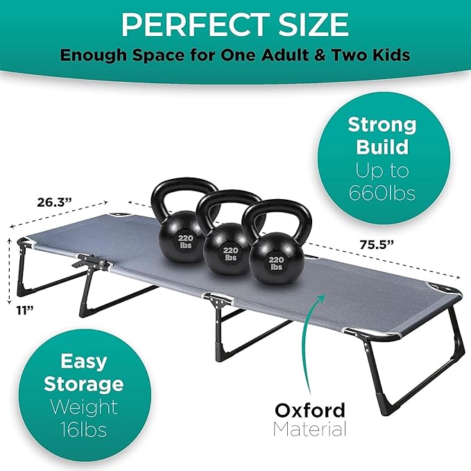 ZONETECH Folding Cot & Pad Mattress 4 Position Adjustable Portable, Premium Quality for Adult and Kids-Perfect for Camping, Travel, Patio, Beach, Indoor & Outdoor Activity (3-Pack)