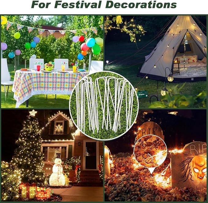 Petgrow 6 Inch Garden Stakes Galvanized Landscape Staples,U-Type Turf Staples for Artificial Grass, Rust Proof Sod Pins Stakes for Securing Fences Weed Barrier, Outdoor Wires Cords Tents Tarps