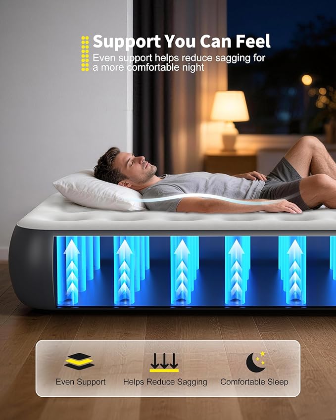OhGeni Twin Camping Air Mattress Bed with Built in Pump, Family Choice Award Winner, 13" Raised Inflatable Blow up Mattress, Portable Foldable Bed with Upgraded Surface for Home & Outdoor, 300lbs