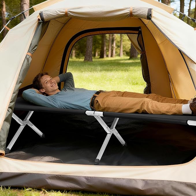 Camp Bed, Portable Folding Camping Cot for Adults,Indoor Outdoor Portable Sleeping Cot for Hiking, Camping with Carrying Bag Army (Black)