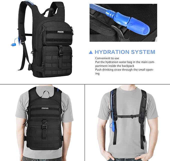 MOSISO Tactical Hydration Pack Backpack, Lightweight Military Daypack Water Backpack Rucksack Bag with 3L Water Bladder