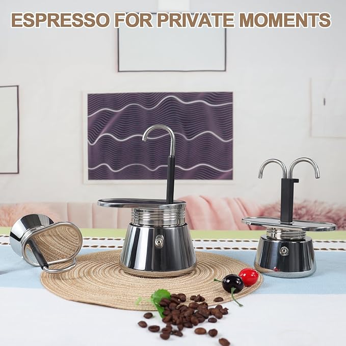 Uncoated 1 Cup Single Tube Moka Pot 304 Thickened Stainless Steel Mini Coffee Maker Stovetop Espresso Coffeemaker Italian Classic Style Brewing Greca Cafe Mocha Machine for Camping Travel Home 90ml
