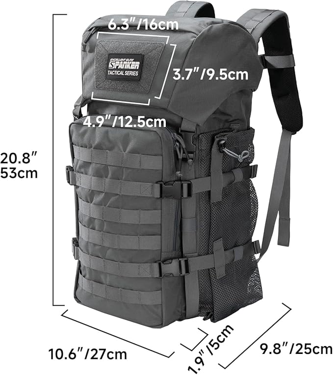 EXCELLENT ELITE SPANKER 40L Camping Hiking Backpack for Men and Women Tactical Military Backpack Large Rucksack Assault Pack Bag for Outdoor Camping, Hiking,Travel Backpacking(Grey