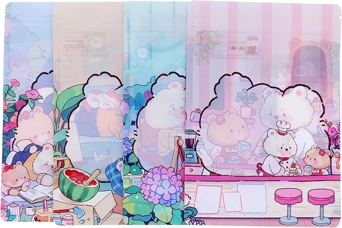 QQ Studio 100 Animal Cartoon Goodie Bags Clear Window Plastic Resealable Zipper Seal Lock Packaging Food Storage Pouch Party Favor Birthday Bags (Bears)