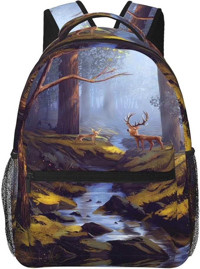 Daypack Backpack Anti-Theft Multipurpose Large Capacity Carry On Bag, Tree Camouflage Deer Art Traveling Camping Backpack With Side Pockets