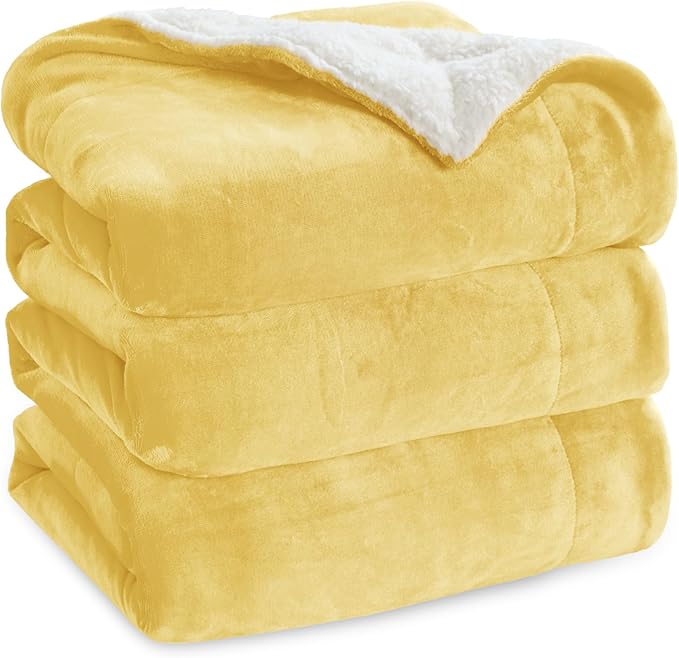 Bedsure GentleSoft Sherpa Fleece Blankets King Size for Bed - Thick and Warm, Soft Fuzzy Plush King Blanket for Winter, Yellow, 108x90 Inches