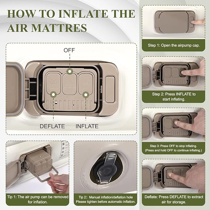 KMZ Inflatable SUV Air Mattress Thickened Flocking with Built-in Pump Self-Inflating Portable Sleeping Travel Bed Pad for SUV Truck Fast Inflation and Deflation