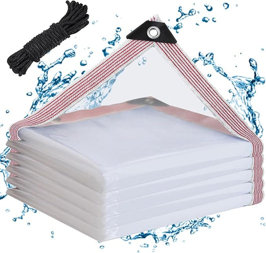 Clear Waterproof Tarp with Grommets 7x12ft,Heavy Duty Clear Vinyl Plastic Tarps for Winter Outdoor,Transparent Tarpaulin PVC Tarps Covering for Patio Henhouse Porch Canopy Plant Camping