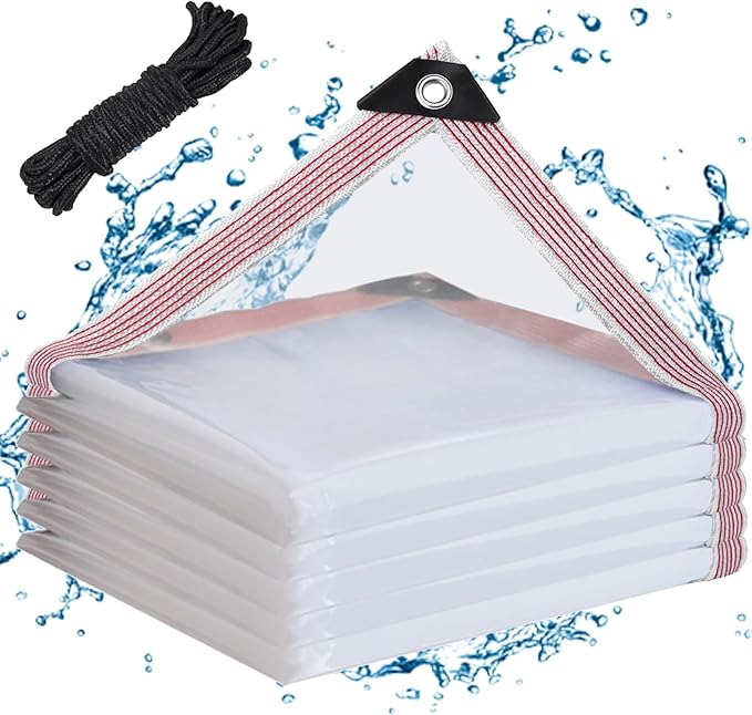 Clear Waterproof Tarp with Grommets,Heavy Duty Clear Vinyl Plastic Tarps for Outdoor,Transparent Tarpaulin PVC Tarps Covering for Patio Henhouse Porch Canopy Plant Camping (White Border, ft-13x16)