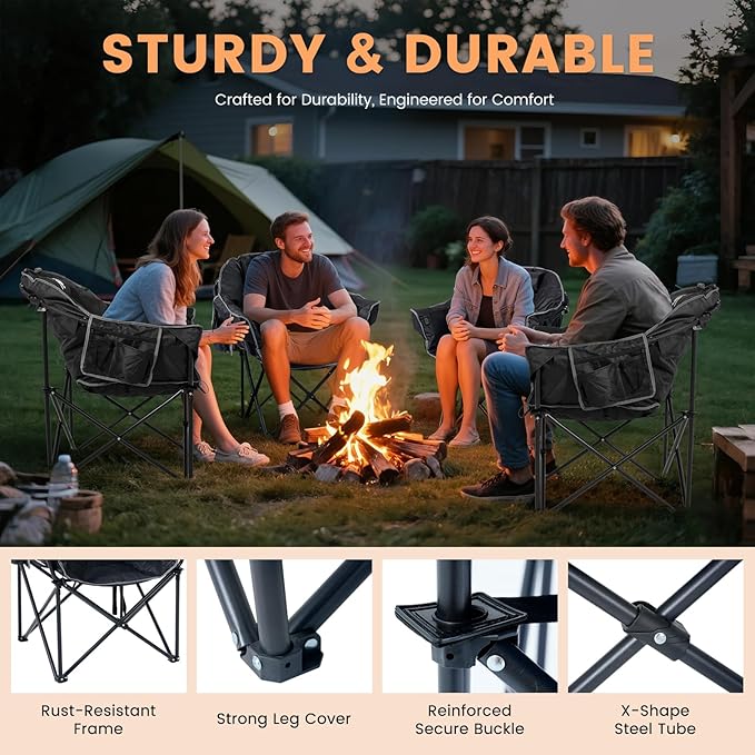 Oversized Heated Camping Chair with 20,000mAh Power Bank, Heated Chairs Outdoor Sports with 3 Heat Levels, Portable Folding Heated Outdoor Chair for Lawn Patio Lounge
