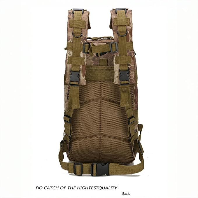 30L Comfortable Durable Military Tactical Backpack w/USA Flag Patch, MOLLE Hiking Camping Travel Bag,(Khaki python pattern)
