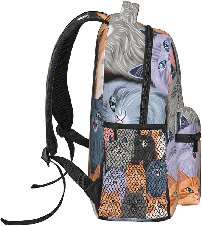 Men Women Lightweight Cats Animal Daypack Bookbag Big Capacity Carry On Bag With Side Pockets for Camping Travel Bicycle
