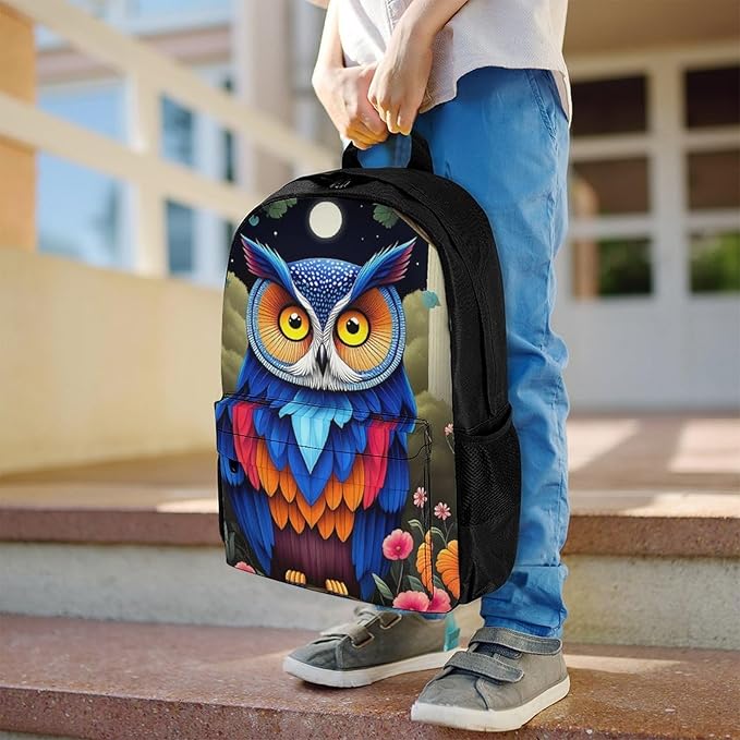 Supdreamc Lightweight Rucksack for Sports Travel Running, Big Capacity Multipurpose Anti-Theft Bookbag, Trippy Owl Red Floral Moon Art Travel and Sport Backpack Rucksack