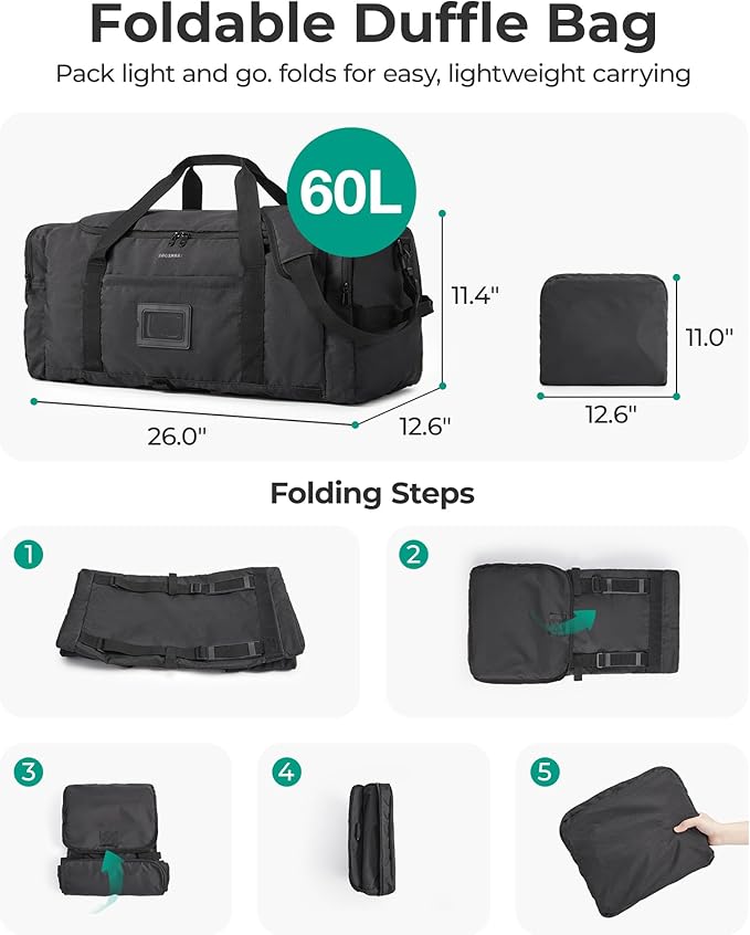 BAGSAMRT 60L Foldable Duffle Bag for Travel, Large Travel Duffel Bag for Men, 4 in 1 Travel Backpack, Carry on Weekender Bag, Light Brown