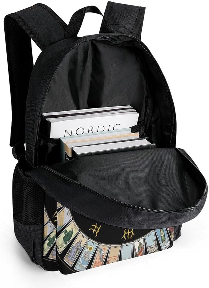 Supdreamc Backpack Polyester Anti-Theft Multipurpose Astrology Tarot Original Art Bookbag Large Capacity Laptop Book Bag Rucksack With Side Pockets