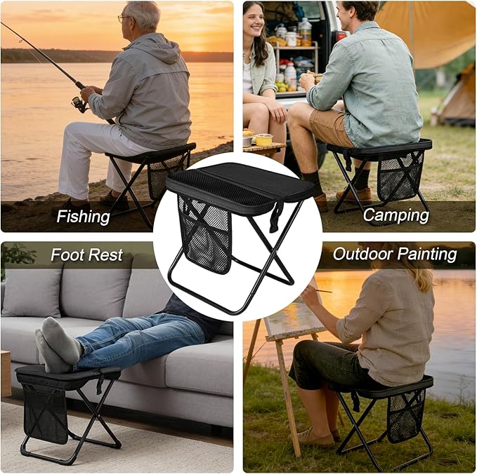 Foldable Backpack Stool for Adults - Portable Camping Stool with Sling Bag, 300lbs Capacity for Camping, Fishing, Hiking, Travel, Picnic (Green)