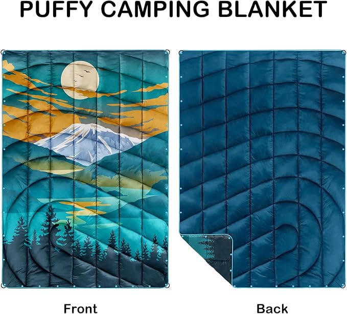 Camping Blanket,Lightweight Puffy Printed Camping Blanket Packable Outdoor Blanket for Camping,Traveling, Stadium, Hiking, Picnics