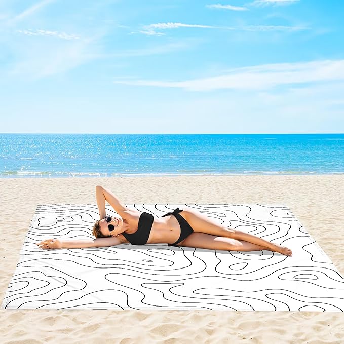 Beach Blanket, 78”x 86” Waterproof Sandproof Beach Mat with 4 Stakes & Portable Bag, Big Large Sand Free Outdoor Pockets Picnic Blanket for Festival, Camping