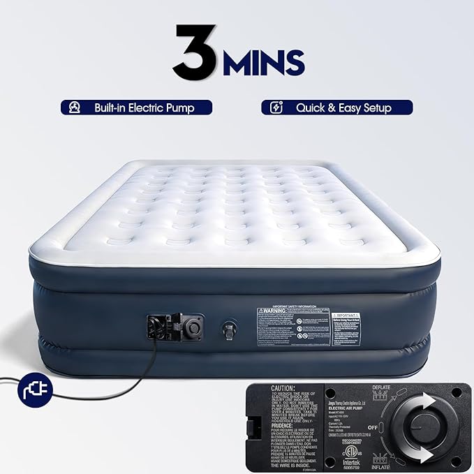 Air Mattress Queen with Built-in Pump, 19" Raised Height, 800 lbs Capacity, 3-Min Fast Inflation, Puncture-Resistant Inflatable Mattress with Storage Bag – Ideal for Guests, Camping & Travel