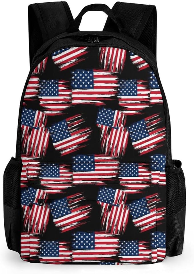 Daypack Polyester Anti-Theft Multipurpose Cool American Flag Bookbag Big Capacity Gym Outdoor Hiking Backpack With Adjustable Shoulder Straps
