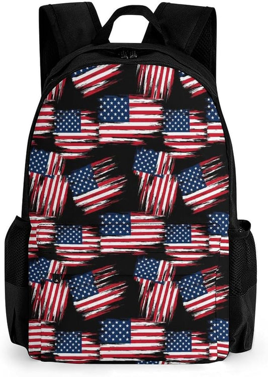 Daypack Polyester Anti-Theft Multipurpose Cool American Flag Bookbag Big Capacity Gym Outdoor Hiking Backpack With Adjustable Shoulder Straps
