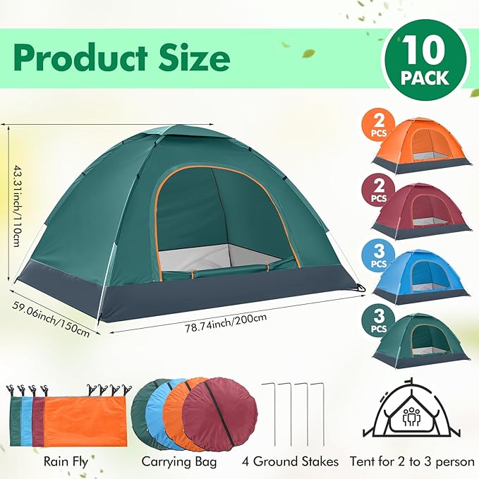 Woanger 10/16 Pack Bulk 2 Person Camping Tents for Homeless Lightweight Tent with Rain Fly and Carrying Bag Waterproof Windproof Setup Pop Up for Camping Backpacking Donation