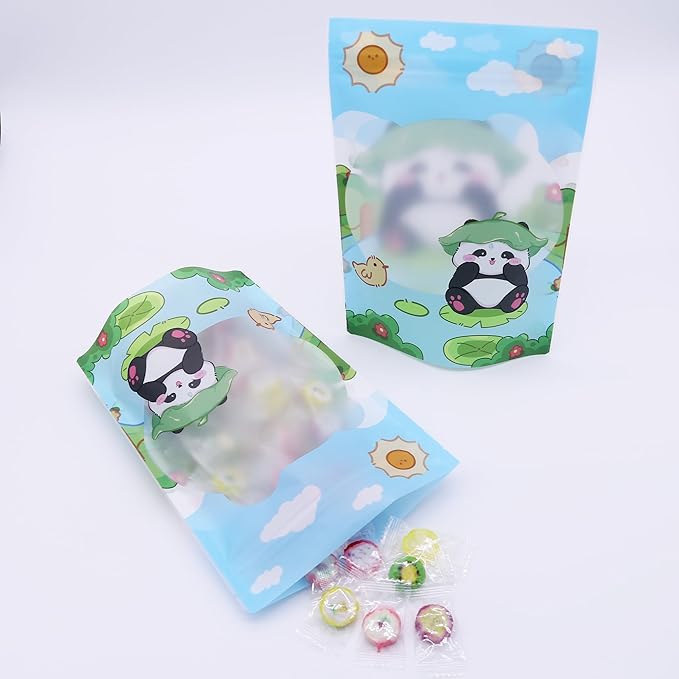 QQ Studio 100 Animal Cartoon Goodie Bags Clear Window Plastic Resealable Zipper Seal Lock Packaging Food Storage Pouch Party Favor Birthday Bags (Panda)