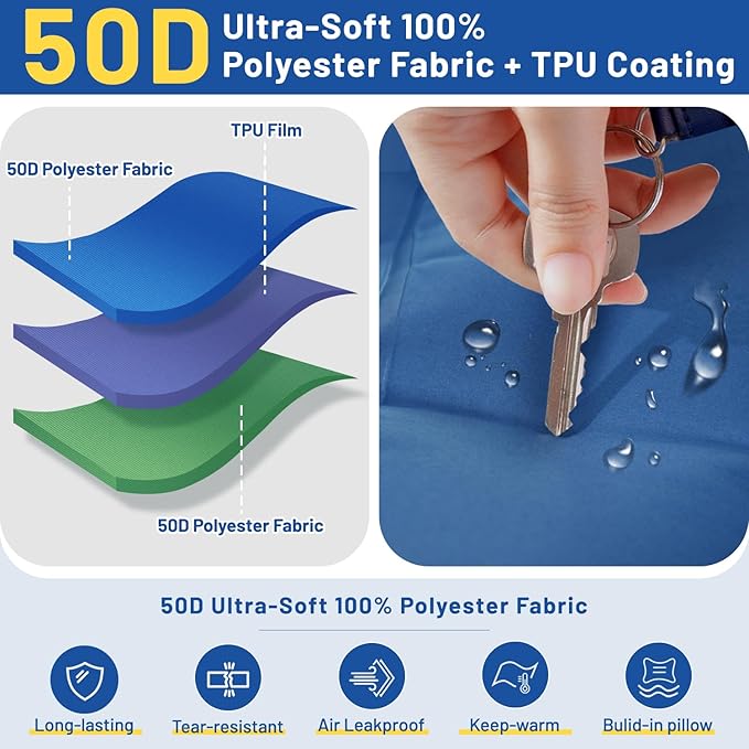 Camping Sleeping Pad, Extra Thick 6 Inch Camping Mat with Pillow Built-in Foot Pump Ultralight Inflatable Sleeping Pads Compact for Hiking Backpacking Camping Traveling Tent, Portable Sleeping Mat