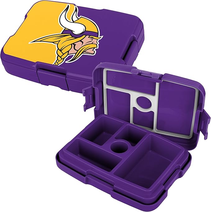 FOCO NFL Unisex-Adult Officially Licensed 2-Tone Big Logo Team Color Football Leak Proof 5 Compartment Bento Lunch Box - Minnesota Vikings