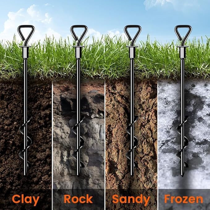 Trampoline Stakes Ground Anchors Screw in Tent Stakes Heavy Duty for High Winds, Trampoline Anchors with Straps, Canopies, Carports, Sheds, Swing Sets,Mobile Home 14in Ground Anchors