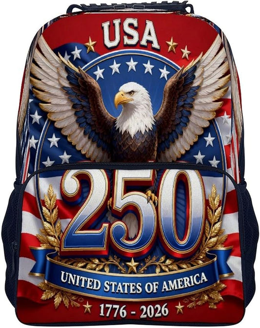 Backpack Anti-Theft Multipurpose Large Capacity Carry On Bag, USA 250th Anniversary Patriotic Independence Celebration Art Camping Outdoor Backpack With Side Pockets